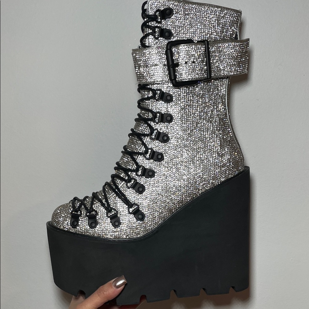 Diamond Platform Boots with Buckle